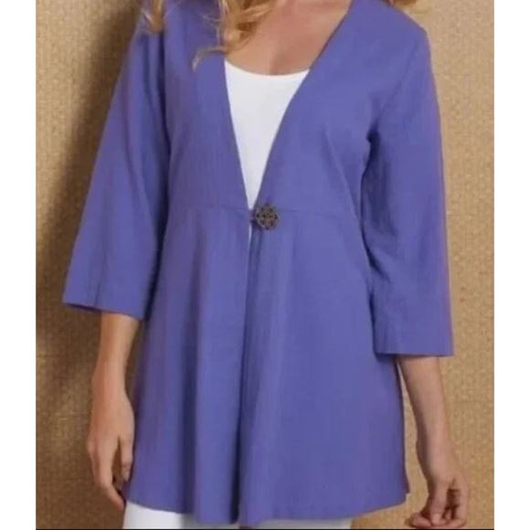 Soft Surroundings Plus Size 2X Benedetta Gauze Topper Cardigan Blue One Button - Picture 1 of 7